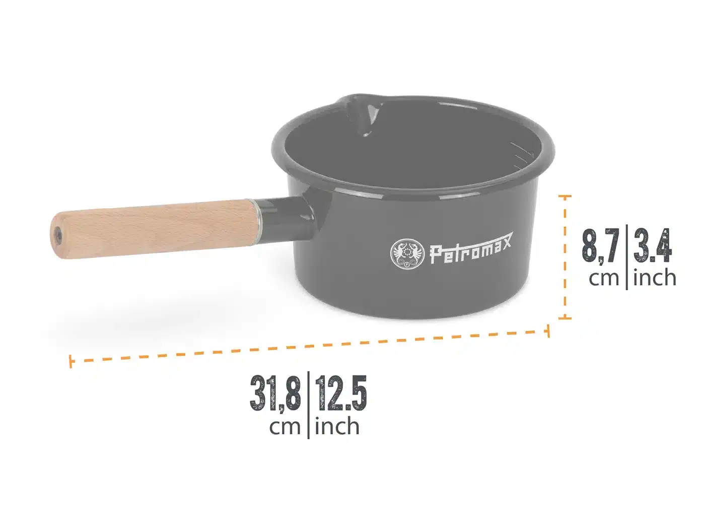 Petromax emaille kookpan zwart, 1 liter, outdoor en camping gebruik.