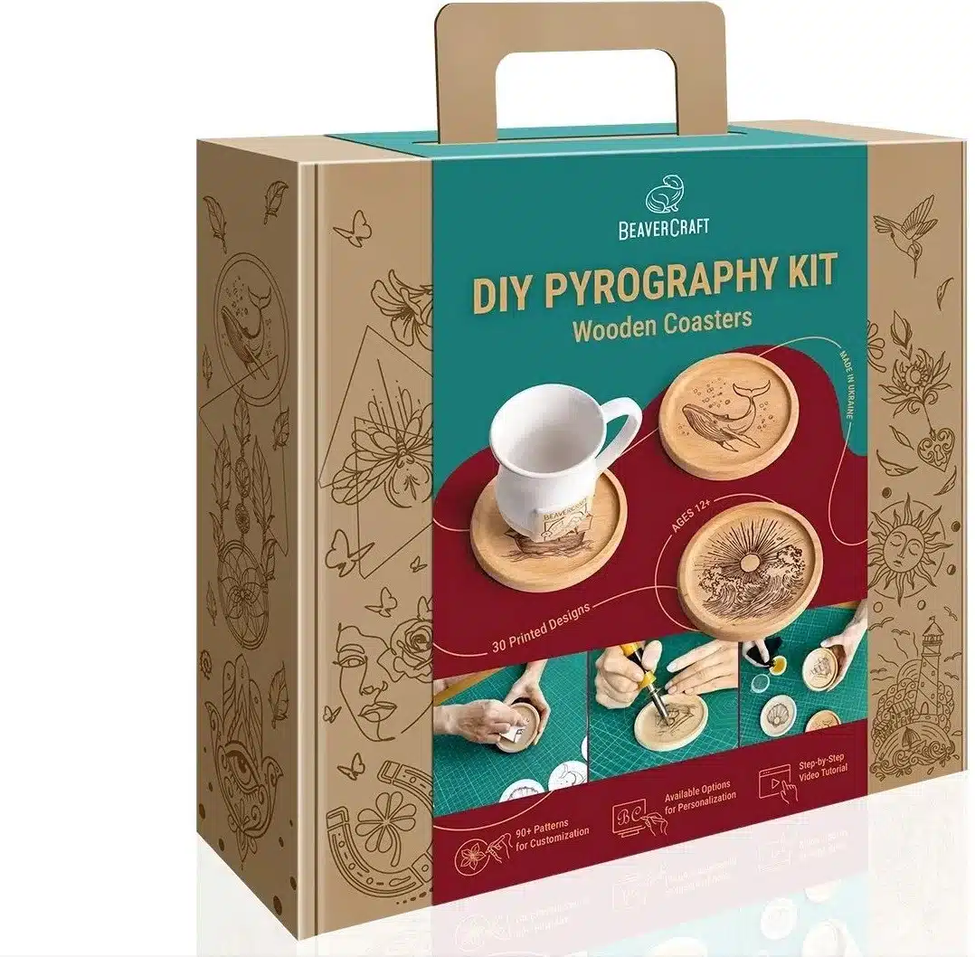 Beavercraft pyrograficka sada na vyrobu podtacku pyrography kit wooden coasters (2)